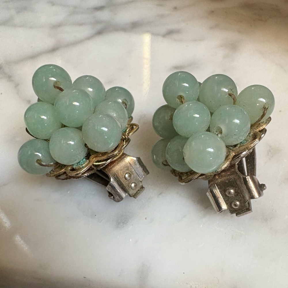 Vintage Green Cluster Earrings - Picture 2 of 16
